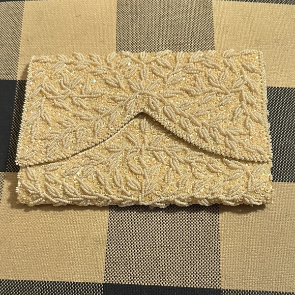 Walborg Handbags - Walborg Ivory Satin Beaded Evening Clutch